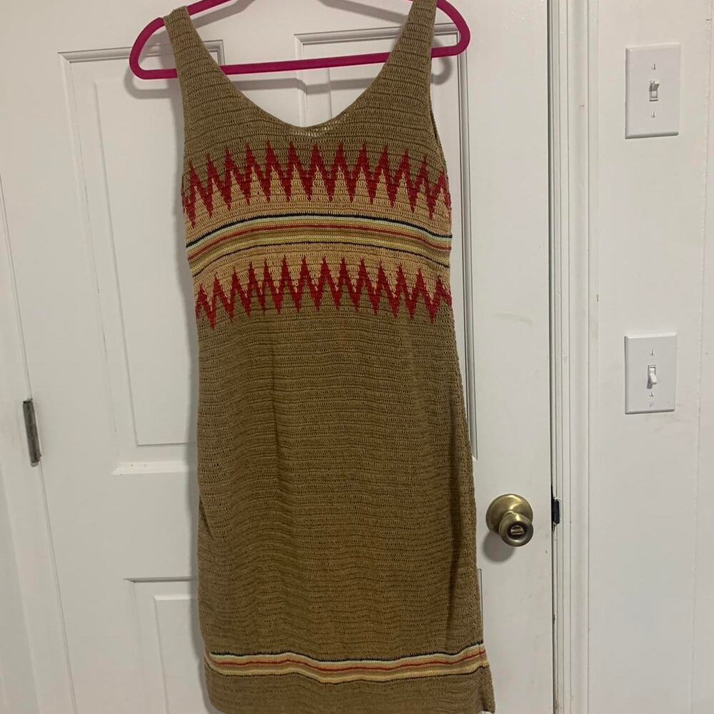 Ralph Lauren Exclusively Hand Knit Dress 100% Linen Brown and Red Size Medium - Picture 4 of 6